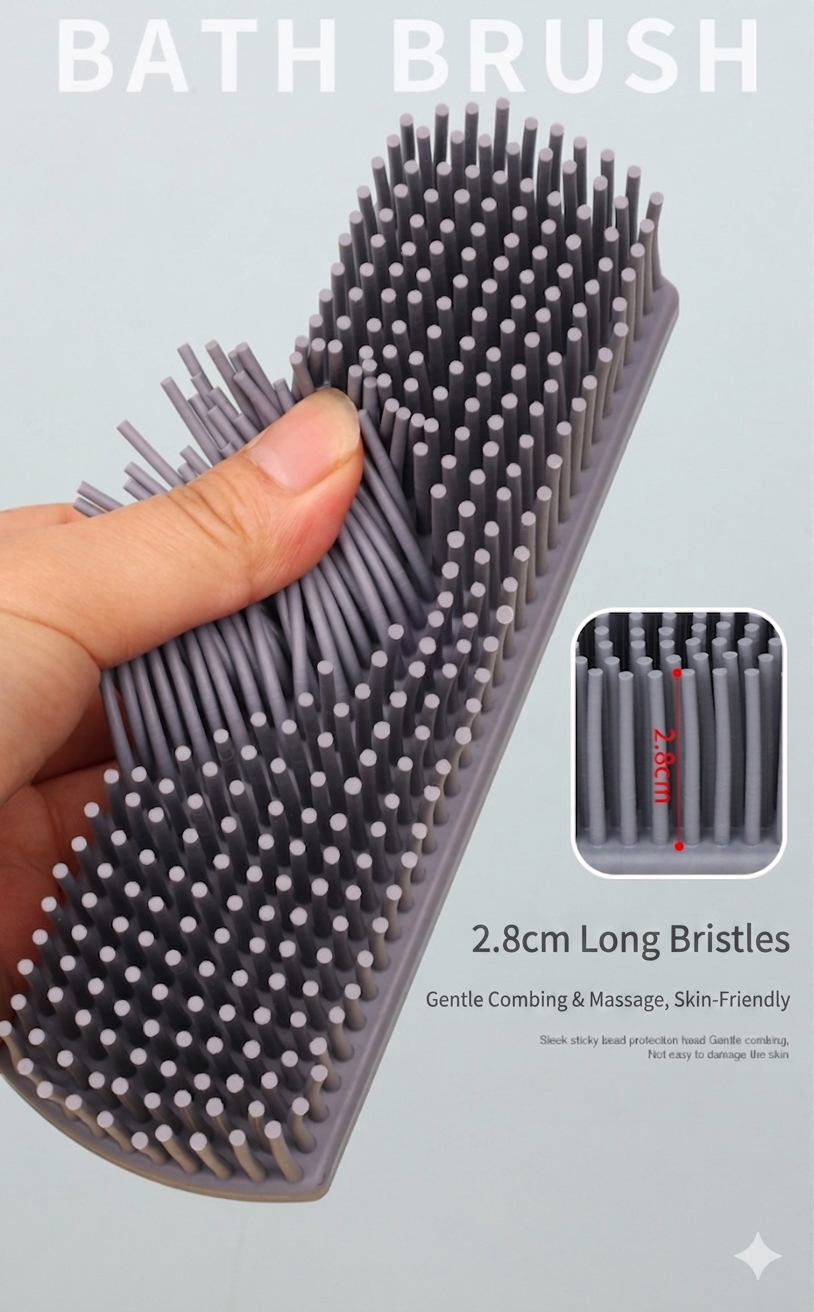 Silicone Cleaning Brush with Handle, Multi-Purpose Soft Bristle Scrubber for Carpet, Clothes, Pet Hair & Household Cleaning
