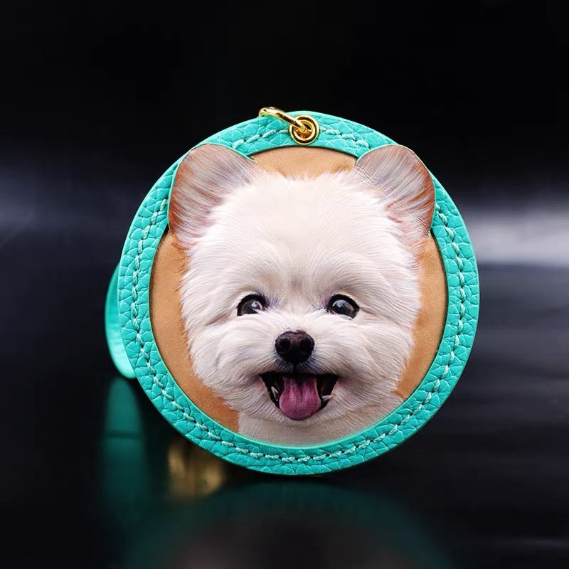 Handmade Leather Carved Pet Memorial Keychain – Custom Pet Photo Keepsake