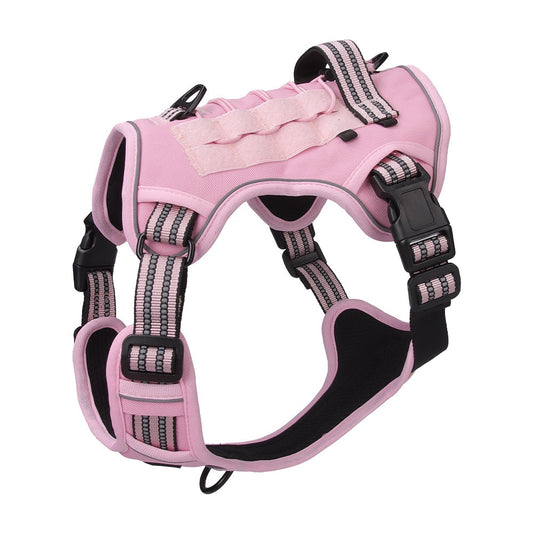 No-Choke Tactical Dog Harness with Handle, Heavy Duty Reflective Vest for Outdoor Hiking & Training, Green Camo Style for Strong Pullers