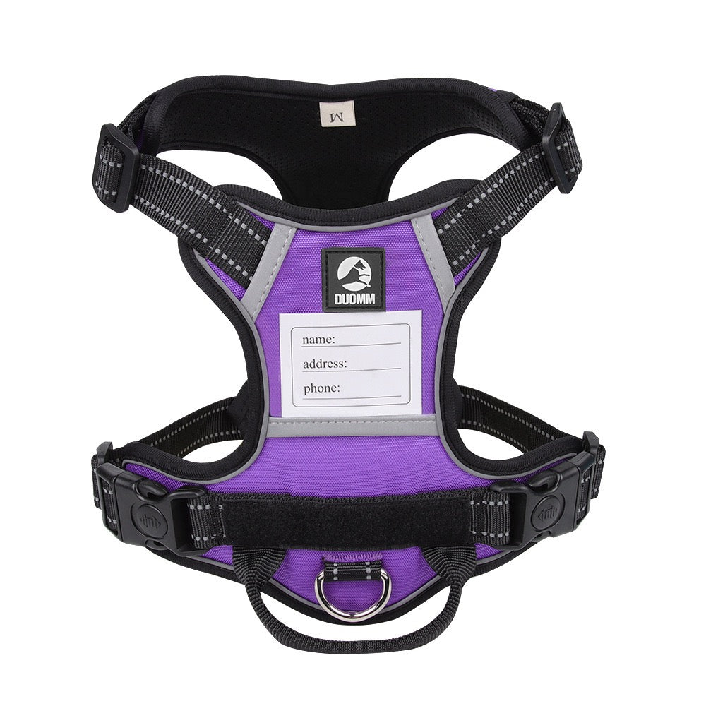 Black Heavy Duty Dog Harness with ID Address Slot, Adjustable No-Choke Vest for Strong Pullers, Safety Reflective Design