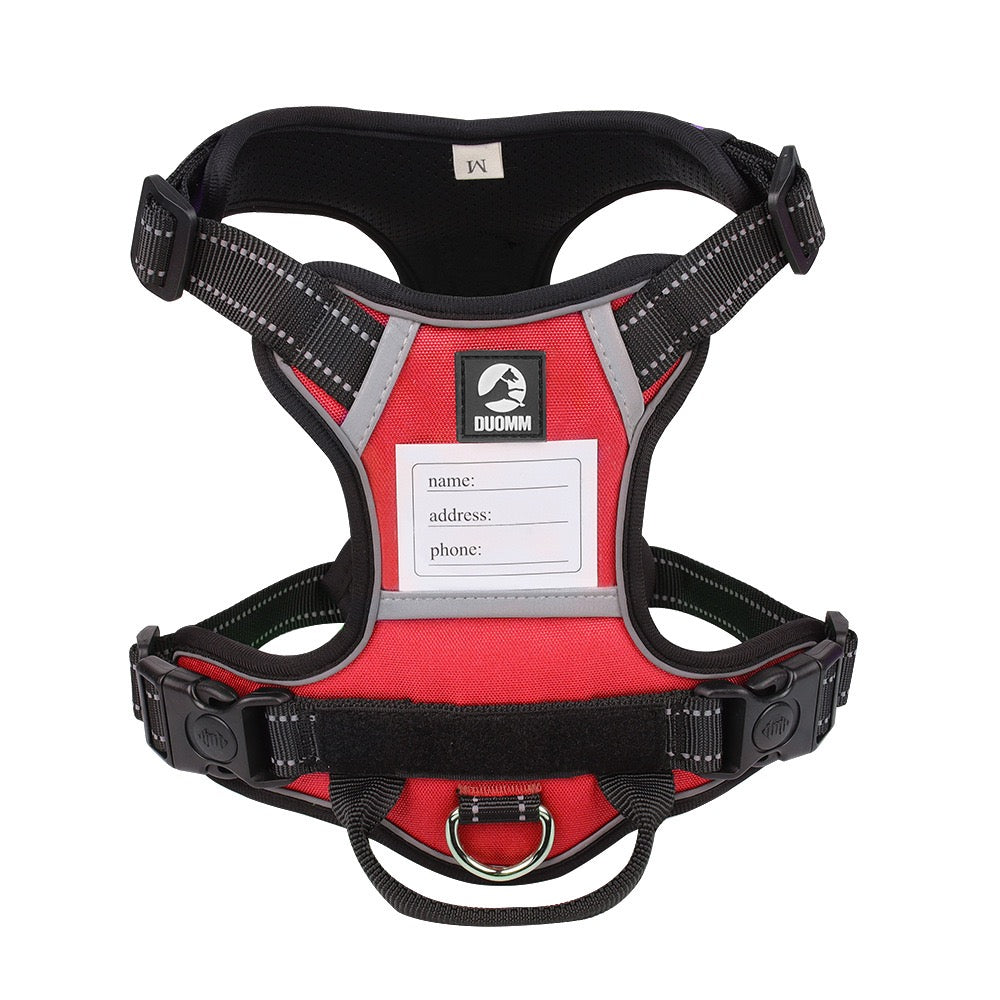Black Heavy Duty Dog Harness with ID Address Slot, Adjustable No-Choke Vest for Strong Pullers, Safety Reflective Design