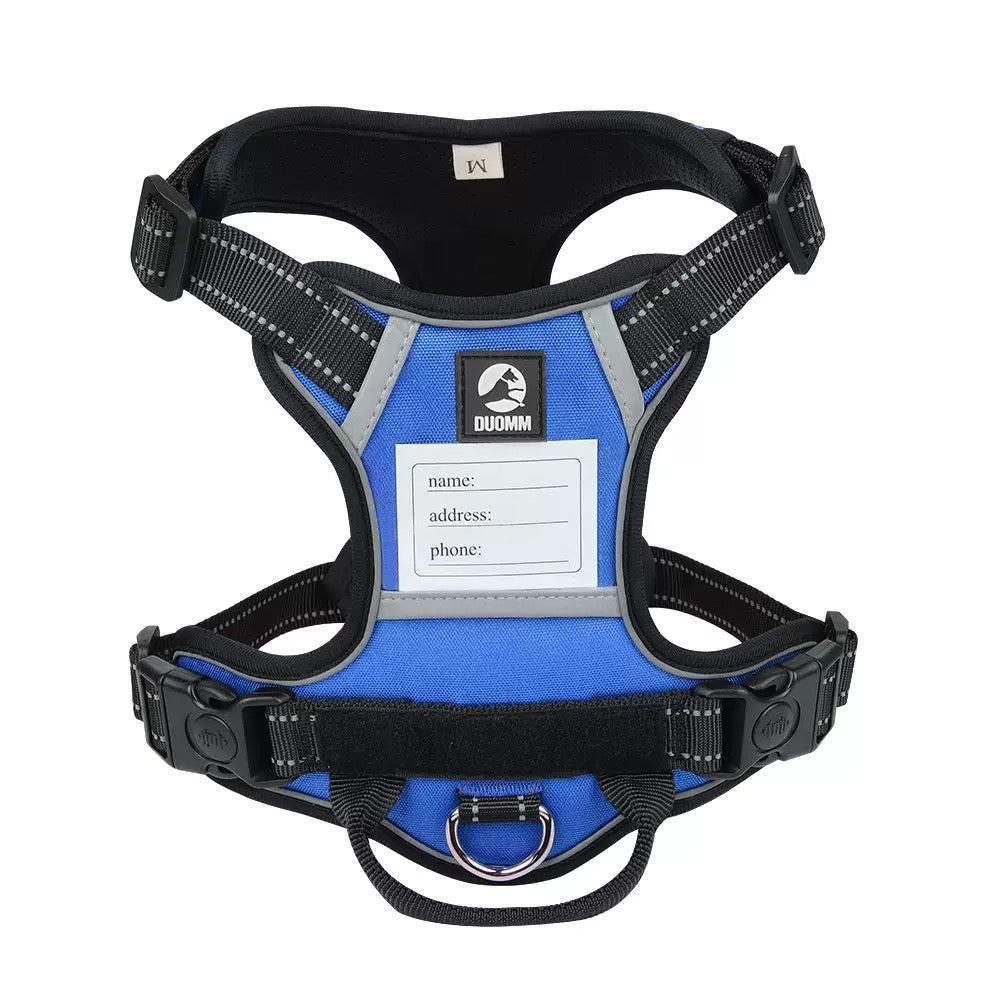 Black Heavy Duty Dog Harness with ID Address Slot, Adjustable No-Choke Vest for Strong Pullers, Safety Reflective Design