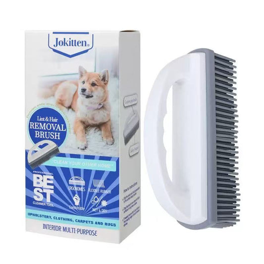 Silicone Cleaning Brush with Handle, Multi-Purpose Soft Bristle Scrubber for Carpet, Clothes, Pet Hair & Household Cleaning