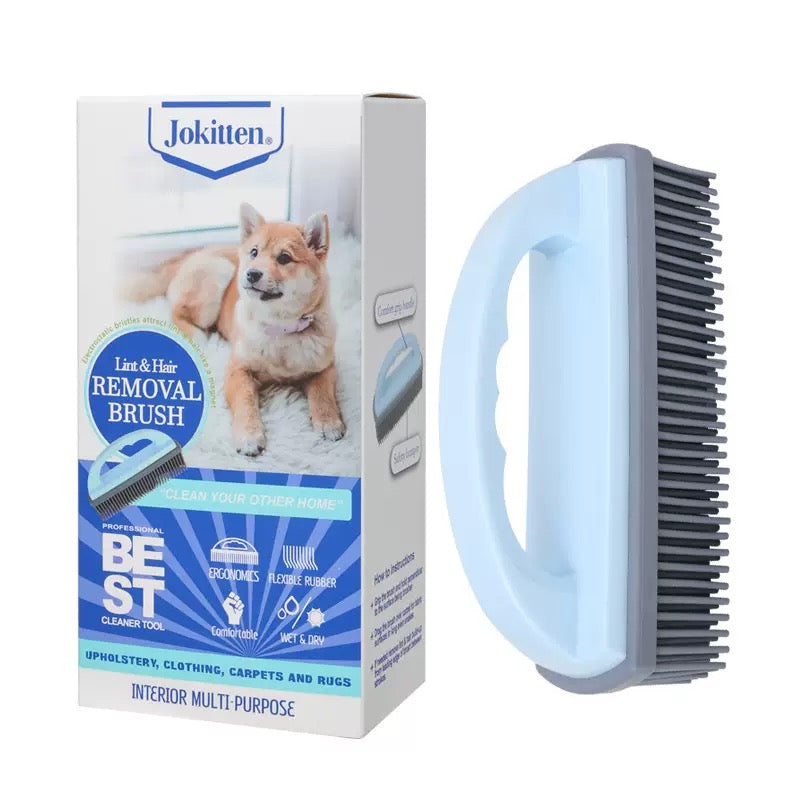 Silicone Cleaning Brush with Handle, Multi-Purpose Soft Bristle Scrubber for Carpet, Clothes, Pet Hair & Household Cleaning