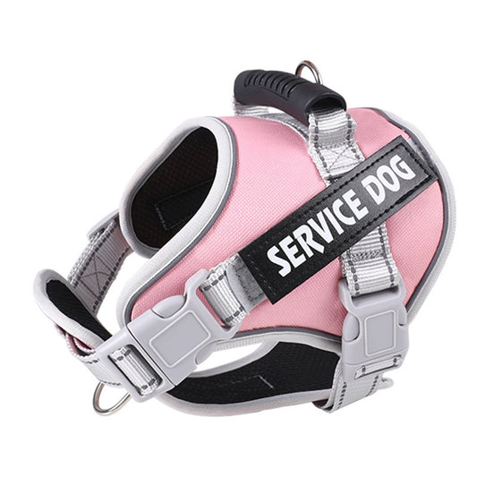 Pink Service Dog No-Pull Harness, Reflective Adjustable Working Dog Vest with Handle for Medium & Large Breeds