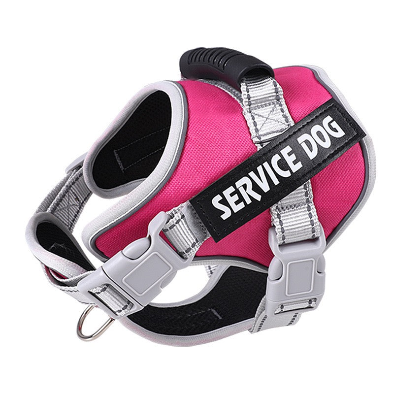 Pink Service Dog No-Pull Harness, Reflective Adjustable Working Dog Vest with Handle for Medium & Large Breeds