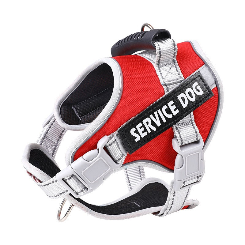 Pink Service Dog No-Pull Harness, Reflective Adjustable Working Dog Vest with Handle for Medium & Large Breeds