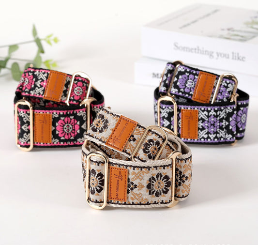Bohemian Jacquard Pet Collar – Vintage Floral Style for Cats & Dogs