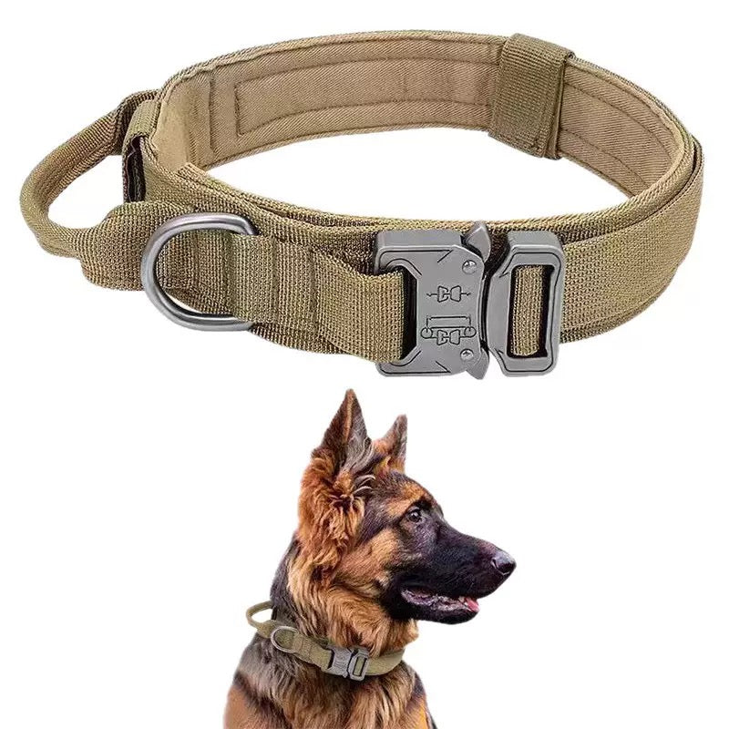 Military Grade Tactical Large Dog Collar | Padded Comfort Neck Collar with Handle & Solid Metal Buckle for German Shepherd Pitbull Labrador