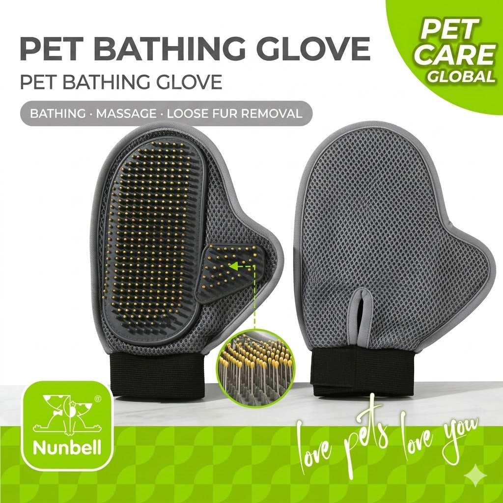 Pet Grooming & Bathing Glove – Gentle Deshedding Massage Brush