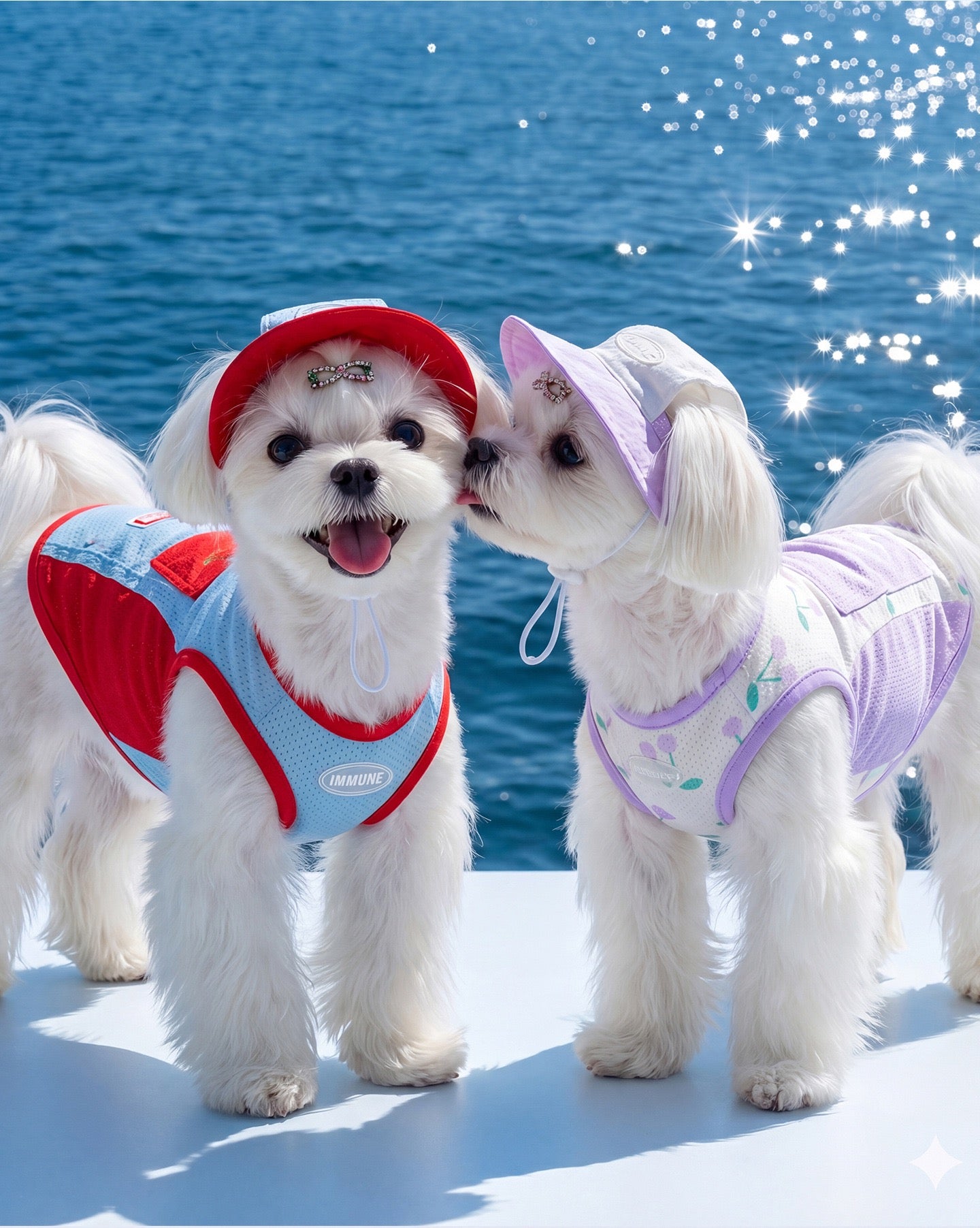 Summer Dog Cooling Vest with Sun Hat, Breathable Mesh Dog T-Shirt for Small Dogs, Cute Sporty Two-Piece Outfit for Maltese Bichon Frise Teddy, Red Blue Color Block Pet Clothes