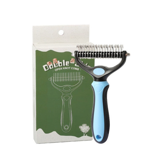 2-in-1 Pet Grooming Brush, Double-Sided Dematting Comb & Deshedding Rake for Dogs and Cats, Removes Tangles Mats & Loose Hair
