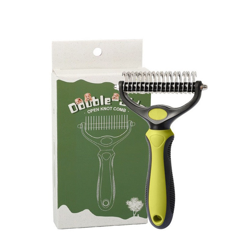 2-in-1 Pet Grooming Brush, Double-Sided Dematting Comb & Deshedding Rake for Dogs and Cats, Removes Tangles Mats & Loose Hair