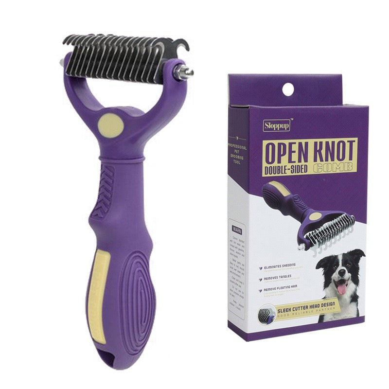 2-in-1 Pet Grooming Brush, Double-Sided Dematting Comb & Deshedding Rake for Dogs and Cats, Removes Tangles Mats & Loose Hair