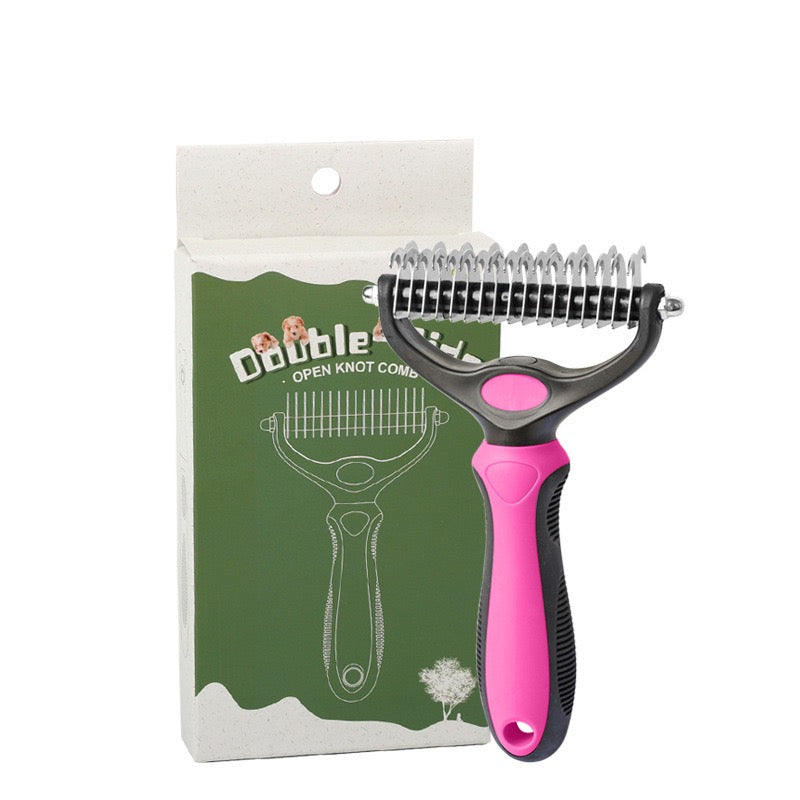 2-in-1 Pet Grooming Brush, Double-Sided Dematting Comb & Deshedding Rake for Dogs and Cats, Removes Tangles Mats & Loose Hair