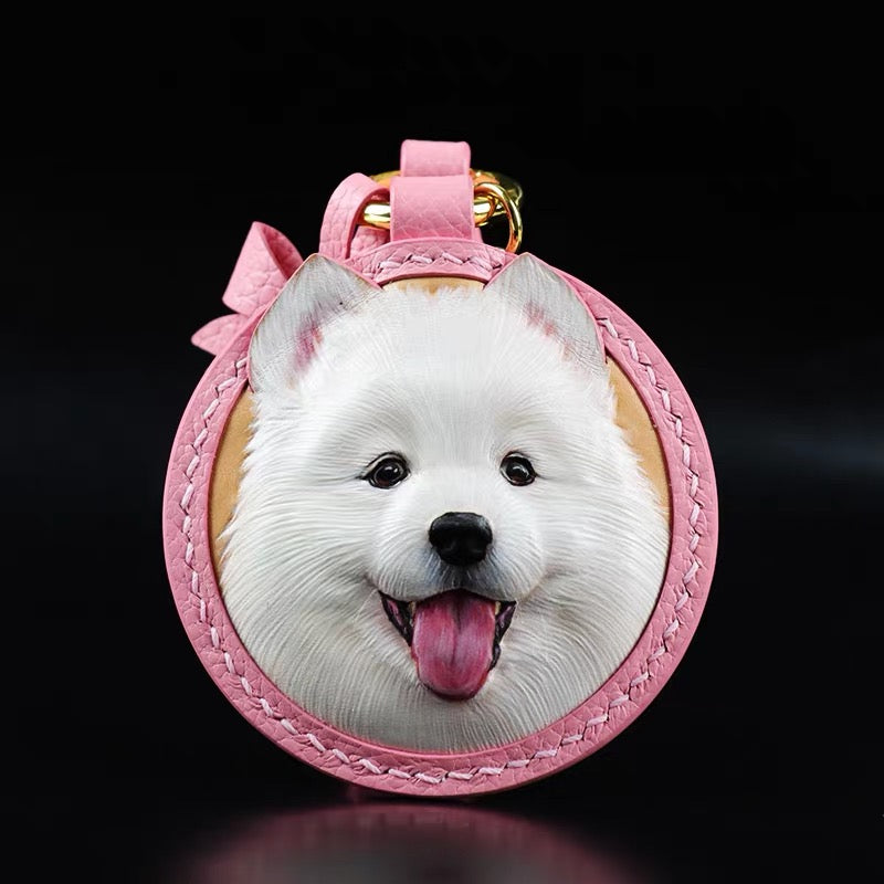 Handmade Leather Carved Pet Memorial Keychain – Custom Pet Photo Keepsake