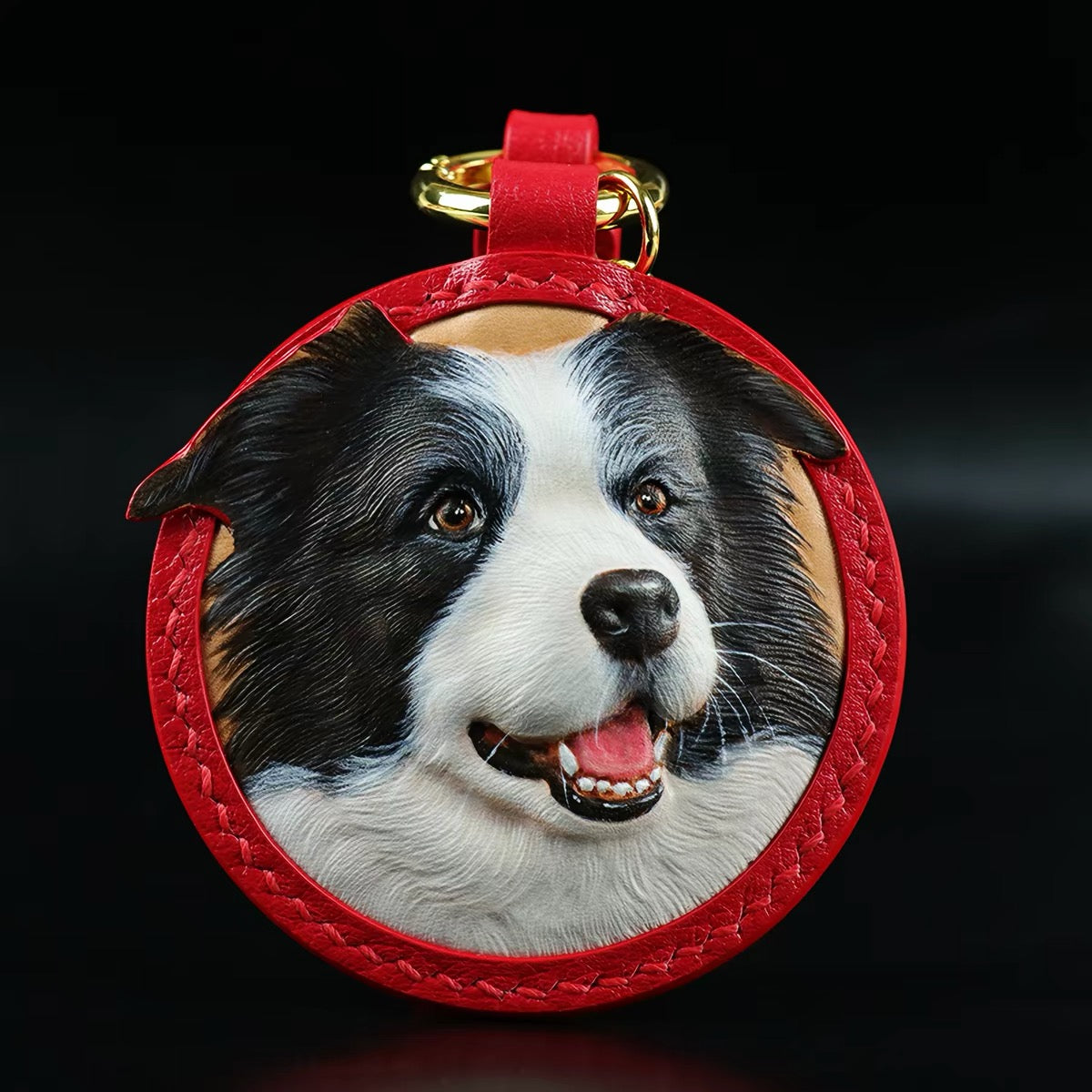 Handmade Leather Carved Pet Memorial Keychain – Custom Pet Photo Keepsake